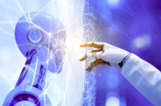 AI bot and Human hand