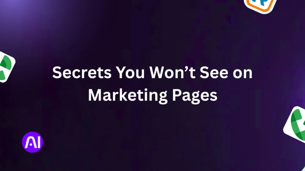 Dark background graphic with text Secrets You Won’t See on Marketing Pages, decorated with Google Voice vs RingCentral icons on the corners.