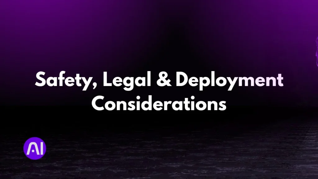 Purple gradient background graphic with bold white heading Safety, Legal & Deployment Considerations, highlighting GPT-4o LoRA fine-tuning compliance factors.