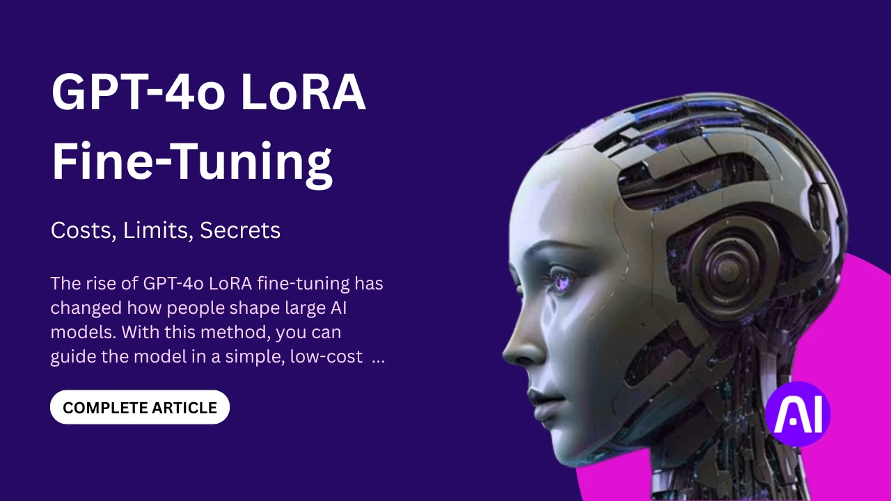 Illustration of a futuristic humanoid robot head with mechanical details, symbolizing AI technology and GPT-4o LoRA fine-tuning concepts.