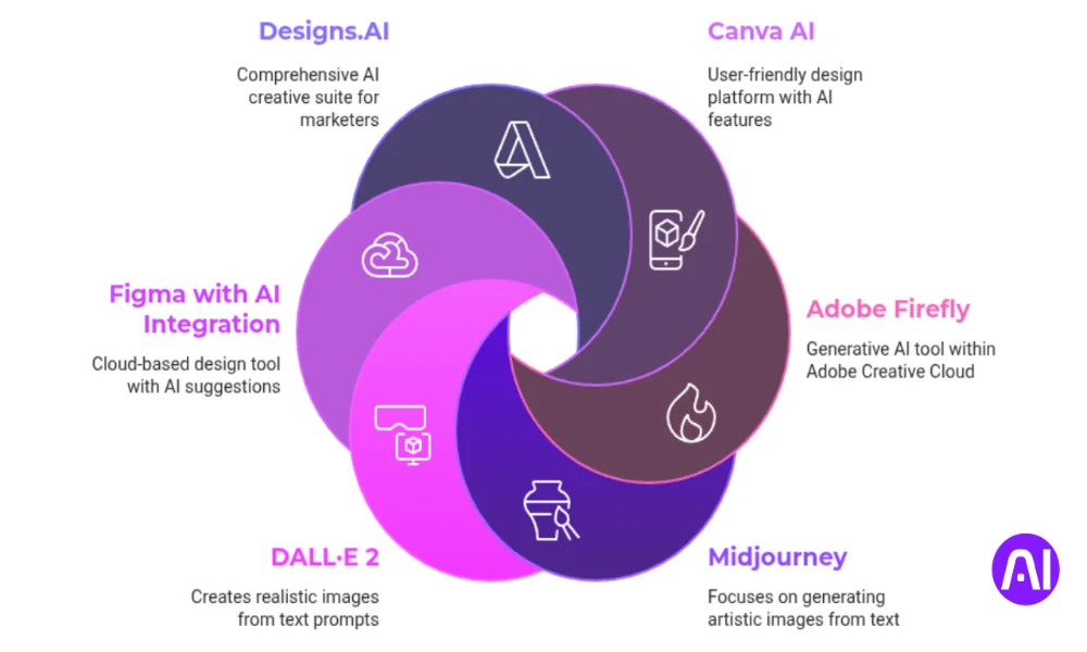 Top 5 AI tools for Graphic designers showed in a infograph