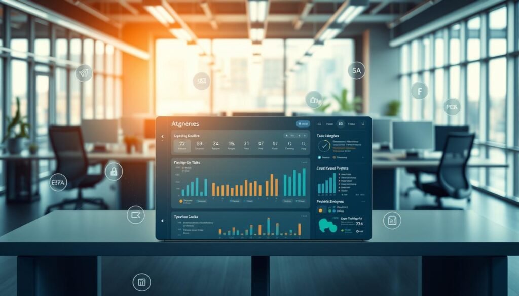 A visually striking and highly functional AI-powered task management system, featuring a sleek and intuitive user interface. The foreground showcases a central dashboard displaying a comprehensive overview of upcoming deadlines, prioritized tasks, and progress indicators, all presented with a clean, minimalist aesthetic. The middle ground depicts seamless integration with various productivity apps and cloud services, allowing for effortless task delegation, collaboration, and data synchronization. The background sets the scene with a modern, well-lit office environment, complete with ergonomic workstations and subtle hints of natural elements, conveying a sense of balance and productivity. The overall mood is one of efficiency, organization, and technological elegance, perfectly encapsulating the power of AI-driven task management solutions. A visually striking and highly functional AI-powered task management system, featuring a sleek and intuitive user interface. The foreground showcases a central dashboard displaying a comprehensive overview of upcoming deadlines, prioritized tasks, and progress indicators, all presented with a clean, minimalist aesthetic. The middle ground depicts seamless integration with various productivity apps and cloud services, allowing for effortless task delegation, collaboration, and data synchronization. The background sets the scene with a modern, well-lit office environment, complete with ergonomic workstations and subtle hints of natural elements, conveying a sense of balance and productivity. The overall mood is one of efficiency, organization, and technological elegance, perfectly encapsulating the power of AI-driven task management solutions.