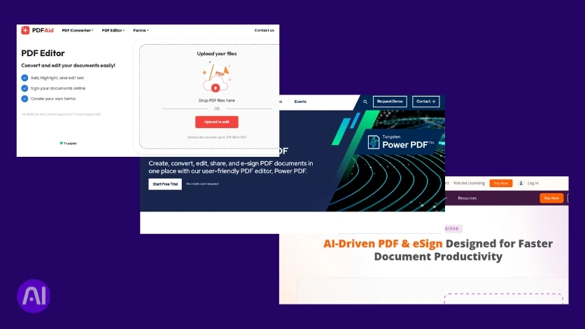 Interfaces of PDFelement Pro, Kofax Power PDF, Foxit PDF Editor