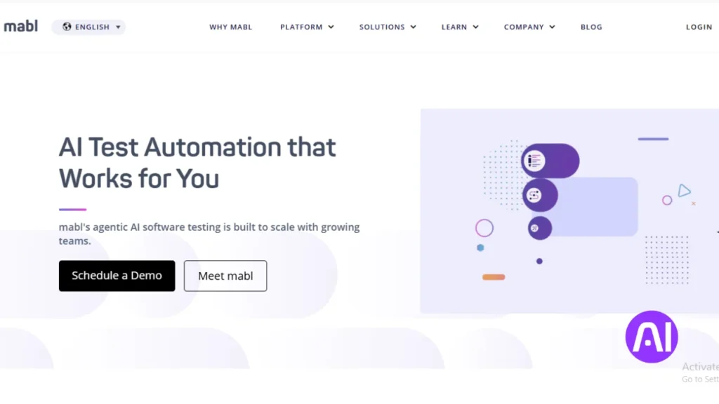 Screenshot of the Mabl website promoting "AI Test Automation that Works for You."