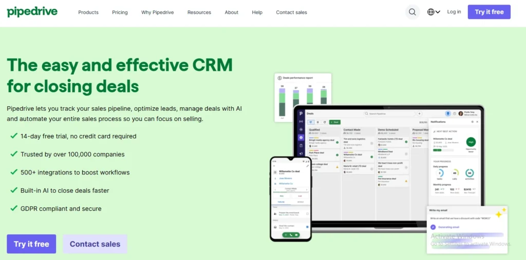 Pipedrive login page where users sign in to access CRM tools for AI Tools for Startup.