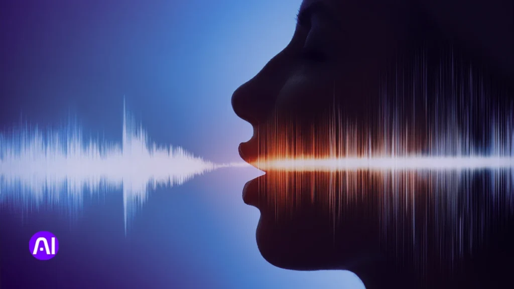 A silhouette of a person speaking with a glowing digital soundwave, representing the neural text-to-speech capabilities of the Honey Lemon AI Voice Model.