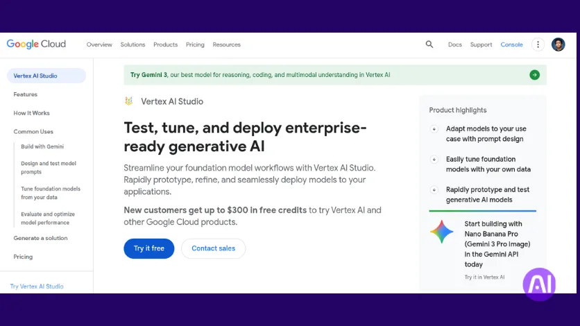 Google vertex AI interface